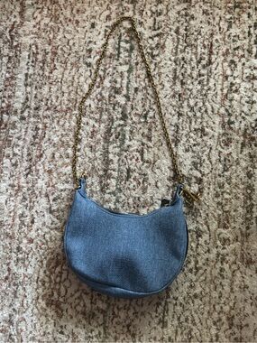 Madison West Blue Crescent Shoulder Bag with Gold Chain Strap